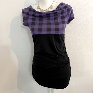 Pinkeli purple checkered drappped tunic top